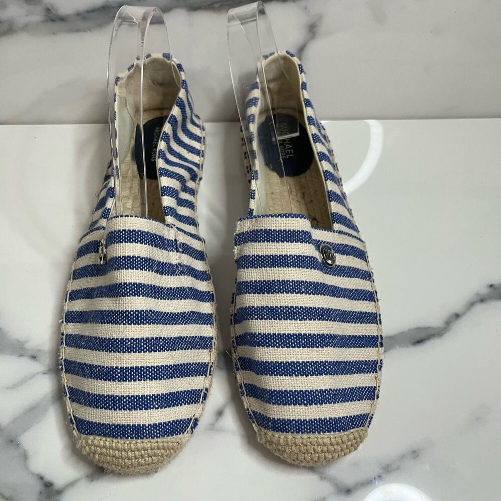 MICHAEL Michael Kors Women's Blue Cream Striped Canvas Kendrick Flat Sz 8 - Picture 6 of 7